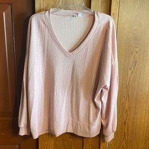 Women's V-Neck Textured Top in Light Pink